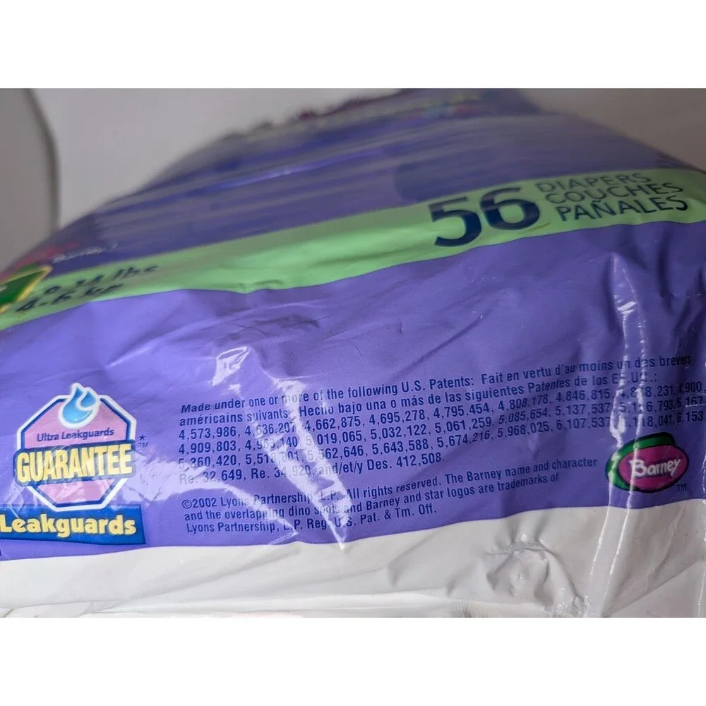 Luvs Vintage 2002 Size 1 Barney Diapers Ultra Leakguards SEALED New 56 Vtg Rare